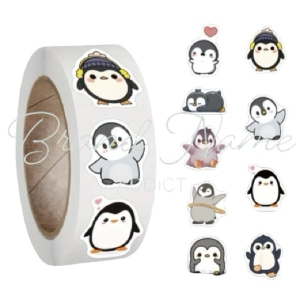 PRICE IS FIRM - Roll of 500 Baby Penguin (8 different design) Stickers